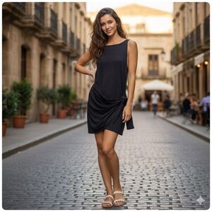 Sleeveless Knot-Detail Mini Dress in Black